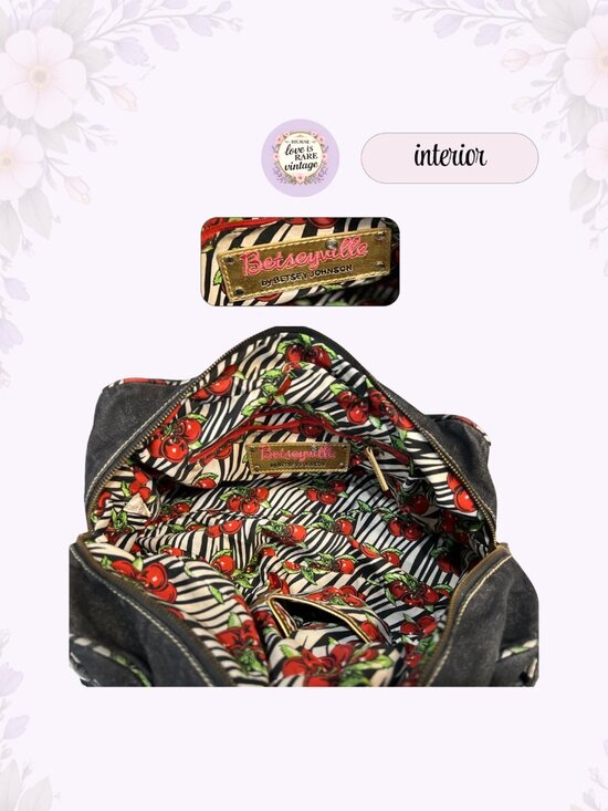 Y2K Betseyville Denim Ruffle Satchel • Betsey Johnson Cherry Charm Handbag - Picture 11 of 13